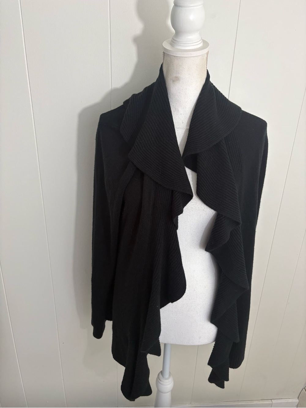 Karen Scott Black Ruffle-Front Open Cardigan